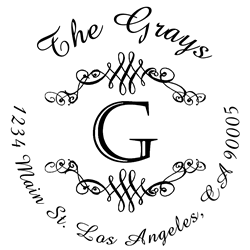 Round Flourish Border Letter G Monogram Stamp Sample